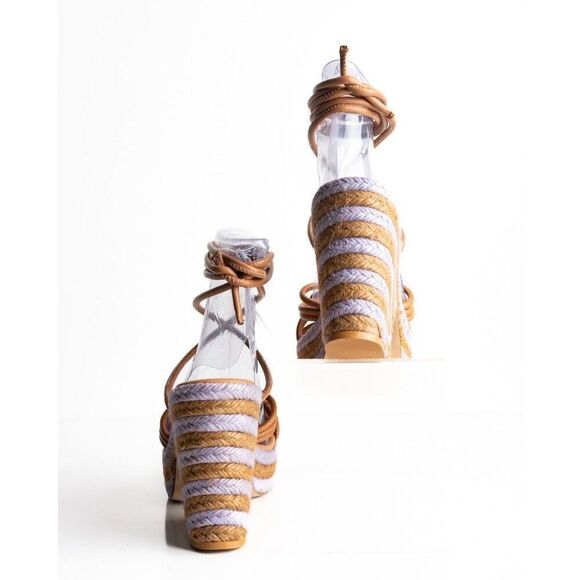 Anthropologie Womens Raffia Platform Ankle Tie Sandals US 9 EU 40 Purple NWB - Picture 6 of 9